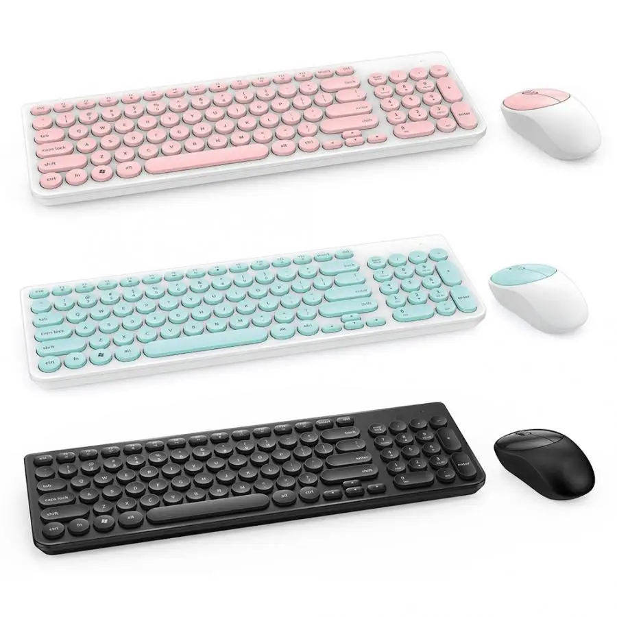 White Green Round Punk Keycap Wireless Keyboard Mute Power Saving Wireless Mouse Set Computer Gaming Accessory Wireless Keyboard Mouse Kit