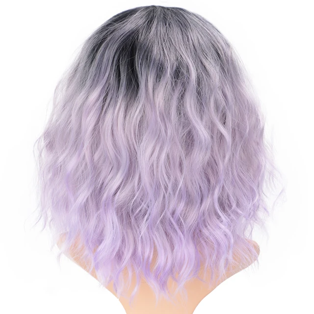 Elegant Muses 14 Inch Synthetic Ombre Purple Blue Wigs Short Water