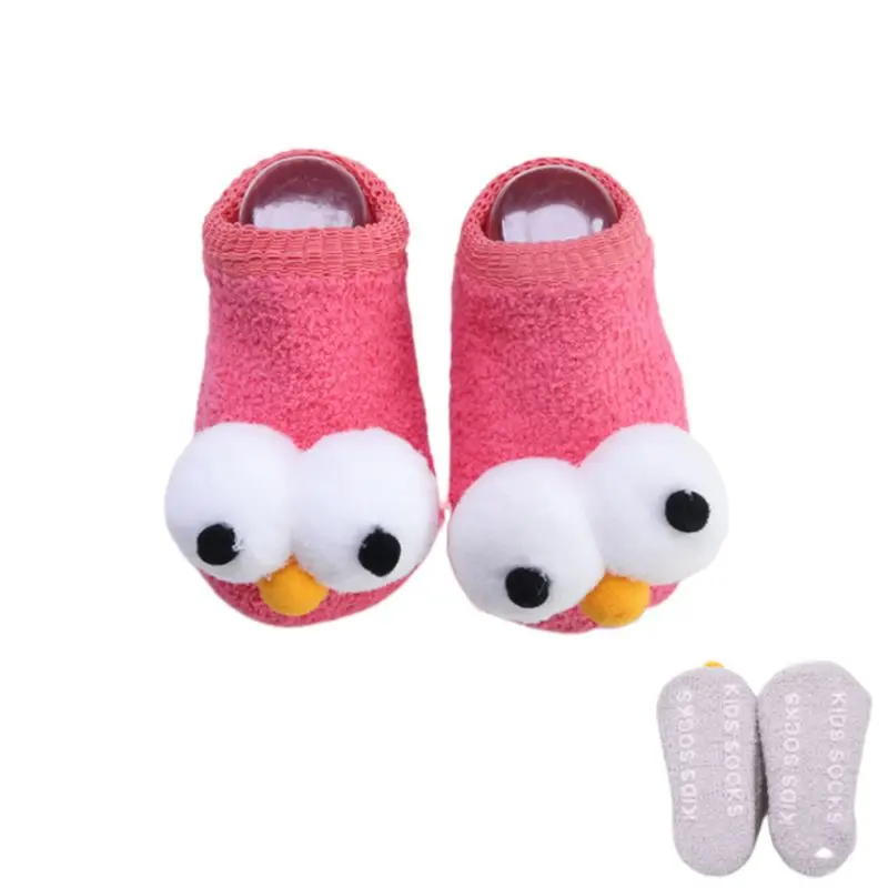 Infant Baby Cute Big Eyes Winter Warm Coral Velvet Non Slip Short Slipper Socks E65D - Цвет: PKL