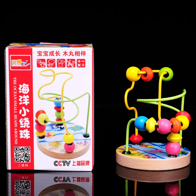 Free shipping infant wooden toys educational diy toys color cartoon of mini round bead 2