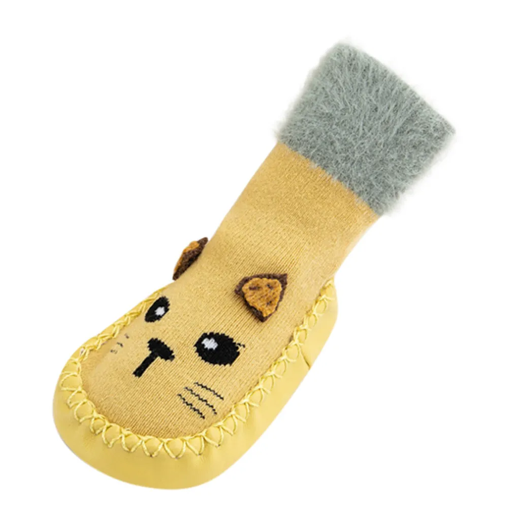 Детские носки для малышей зимние милые теплые носки-тапочки с рисунком для новорожденных мальчиков и девочек Нескользящие носки для малышей носки для детей