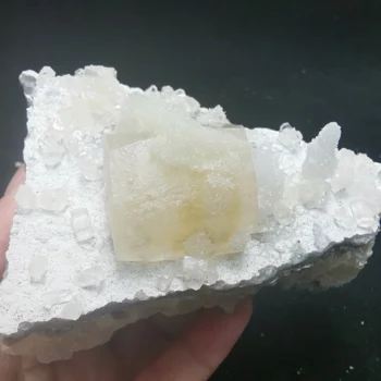

323.2g natural rare hexagonal columnar calcite crystal quartz symbiotic energy healing stone decorative mineral specimen
