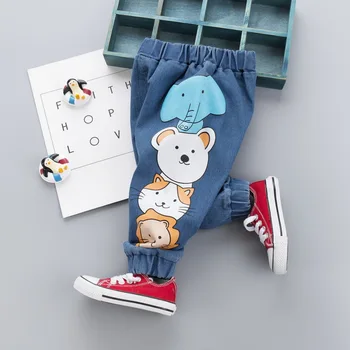 

kids baby boys denim cartoon print animals Elephant pants toddler harem pants boys casual clothing boy clothes 6M-3Y