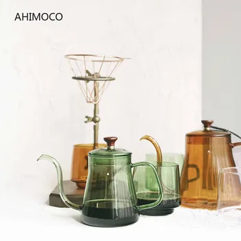 

Glass Coffee Hand Punch Pot Coffee Cup Long Gooseneck Spout Kettle Pour Over Coffee Pot With Lid Home Heat Resistant Teapot