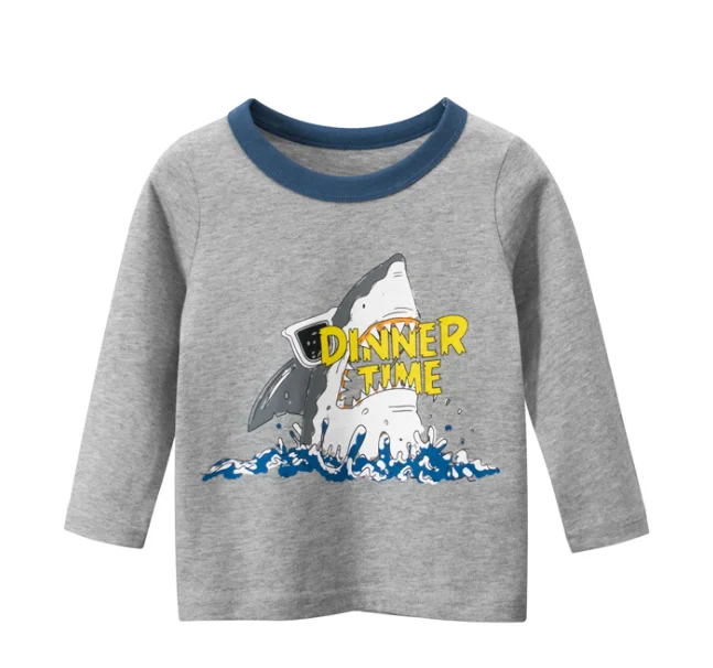 Новая рубашка с длинными рукавами и рисунком акулы для маленьких мальчиков