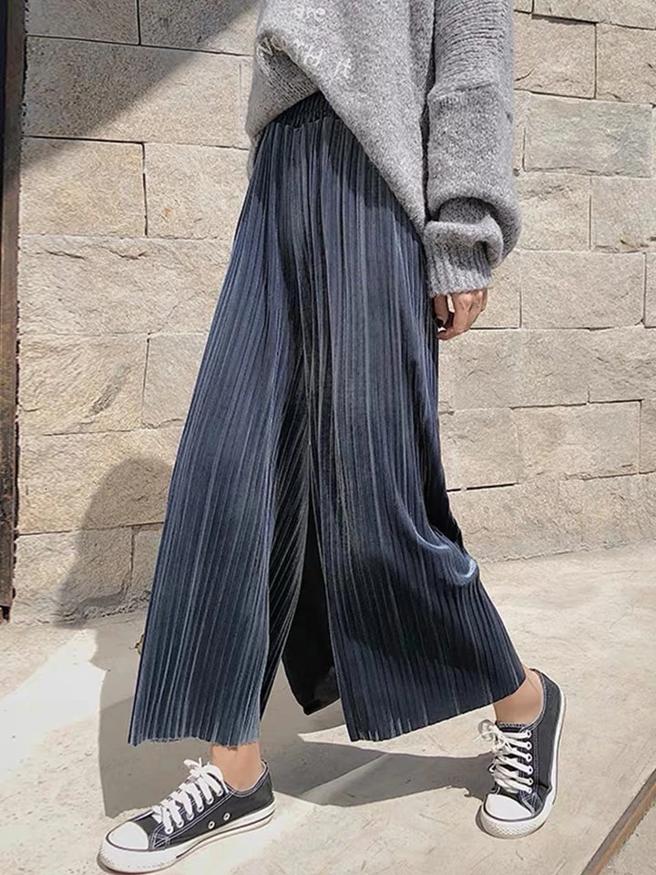 

2020 Winter Women Velvet Wide Leg Pants Female Retro High Waist Plus Size Loose Casual Autumn Straight Sweatpants Long Trousers