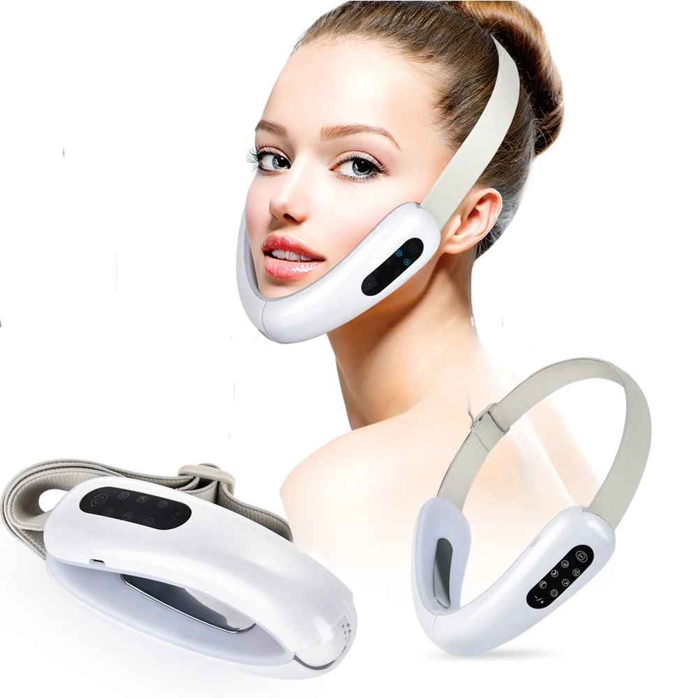Chin V-Line Up Lift Belt Machine Red Blue LED Photon Therapy Face Care Slimming Vibration Massage Facial Lifting Beauty Device