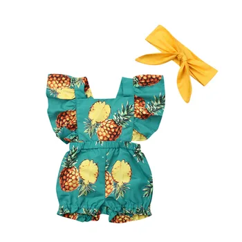 

2020 Newborn Infant Baby Girl 0-3Y Cute Romper Headband Jumpsuit Outfit Sunsuit Clothes 2PCS