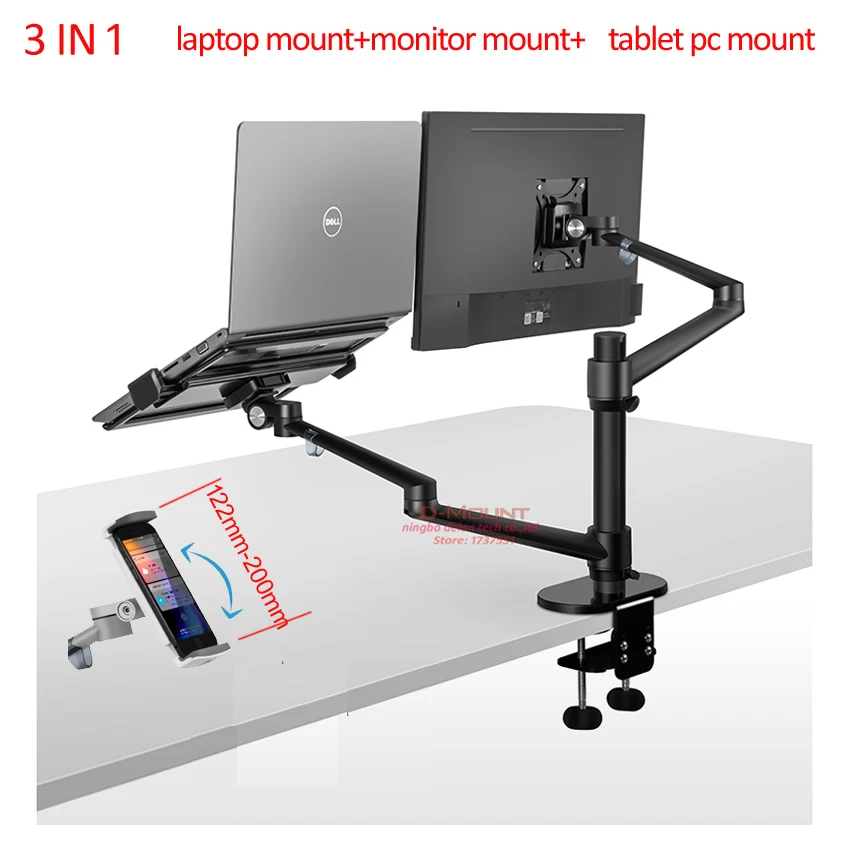 OL-3T Aluminum 3 in 1 Height Adjustable Desktop Dual Arm 17-32 inch Monitor Holder+10-17 Laptop Stand +14 Tablet Mount | Электроника
