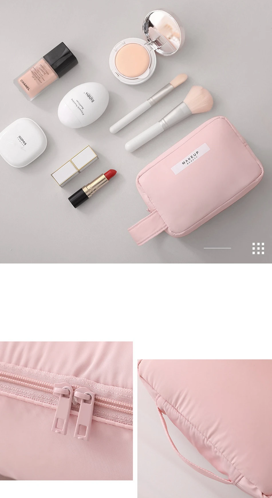 Fashion Portable Solid Color Makeup Bag Cosmetic Storage Organizer Waterproof Grid Women Girl Zipper Wash Beauty Make Up Case
