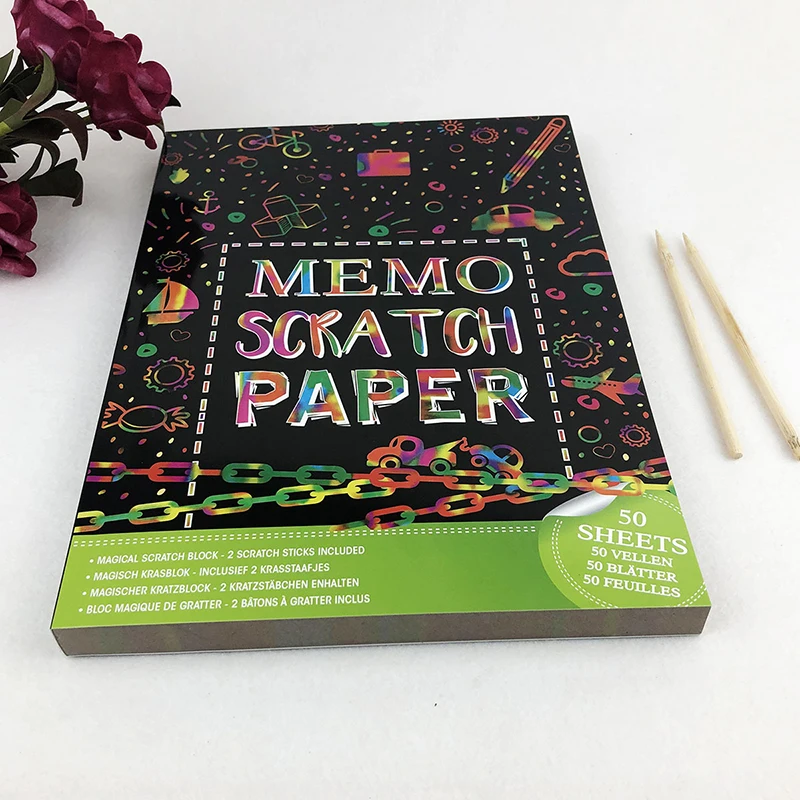 

A4 Scraping Painting Art Craft DIY Present 50 Pages of Big Coating Notebook Scratch-off Children Toy Drawing Paper Pad Cardboard