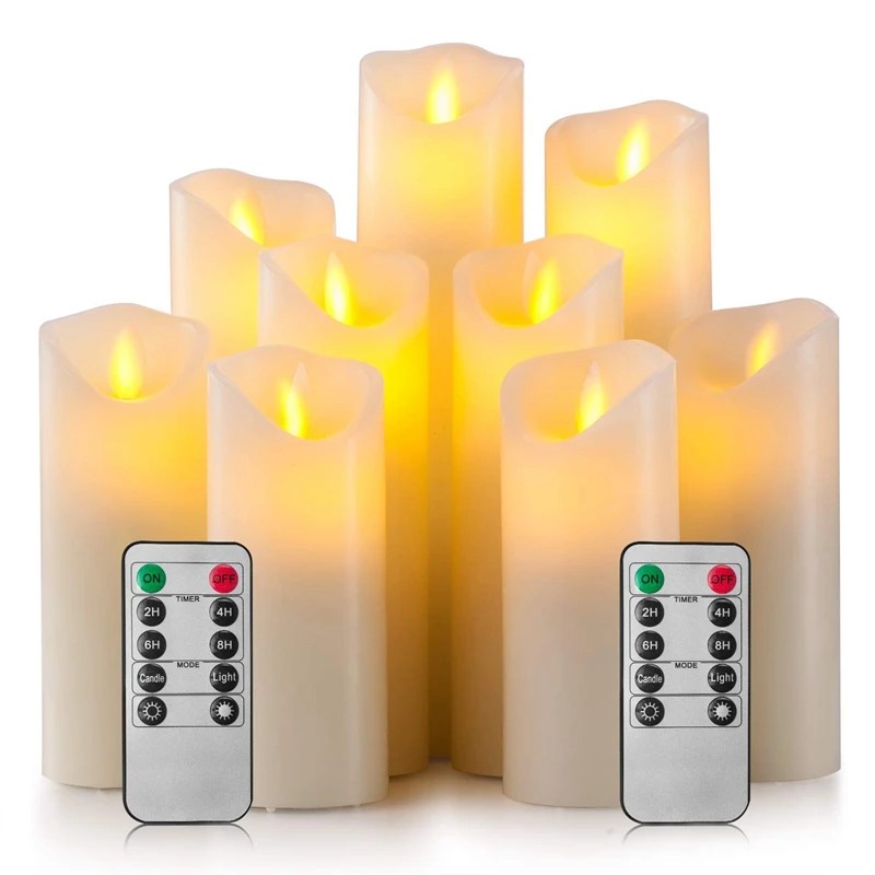 

Hot XD-Flameless Candles Battery Operated Candles 4 Inch 5 Inch 6 Inch 7 Inch 8 Inch 9 Inch Set Of 9 Ivory Real Wax Pillar LED C