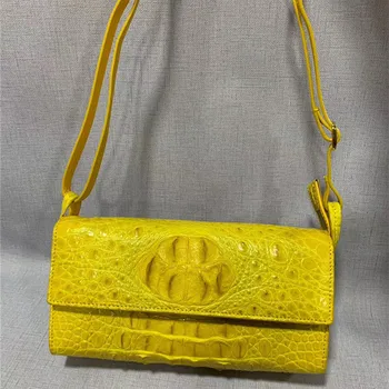 

Authentic Alligator Skin Women's Small Summer Yellow Purse Genuine Crocodile Leather Female Flap Bag Lady Cross Shoulder Bag