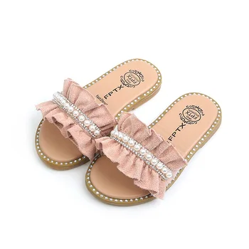 

Kids Slippers For Girls Pearl Sandals Summer Baby Slippers Flat Princess House Flip Flop Children Non-slip Korea Casual Shoes