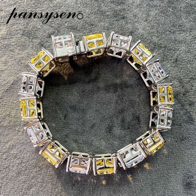 

PANSYSEN 925 Sterling Silver Bangle Bracelets Simulated Moissanite Diamond Citrine White Gold Color Fine Jewelry Gift Wholesale