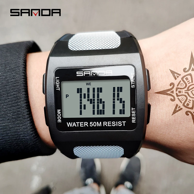 

New Style Sport Watch Men Square Big Dial Digital Watch 50m Waterproof Alarm Clock Week Display Wristwatch Relogio Masculino