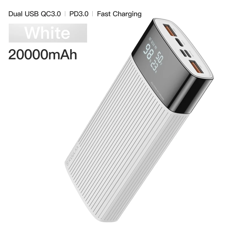White KUULAA power Bank 20000 mAh usb type C PD Быстрая зарядка+ Quick Charge 3,0 power Bank 20000 mAh Внешняя батарея для Xiaomi iPhone - Цвет: White