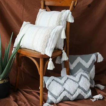 

Cotton Woven Tufted Pillows Cover For Couch Sofa Bedroom Living Room Indoor Outdoor Large Pillow Cases With Tassels M