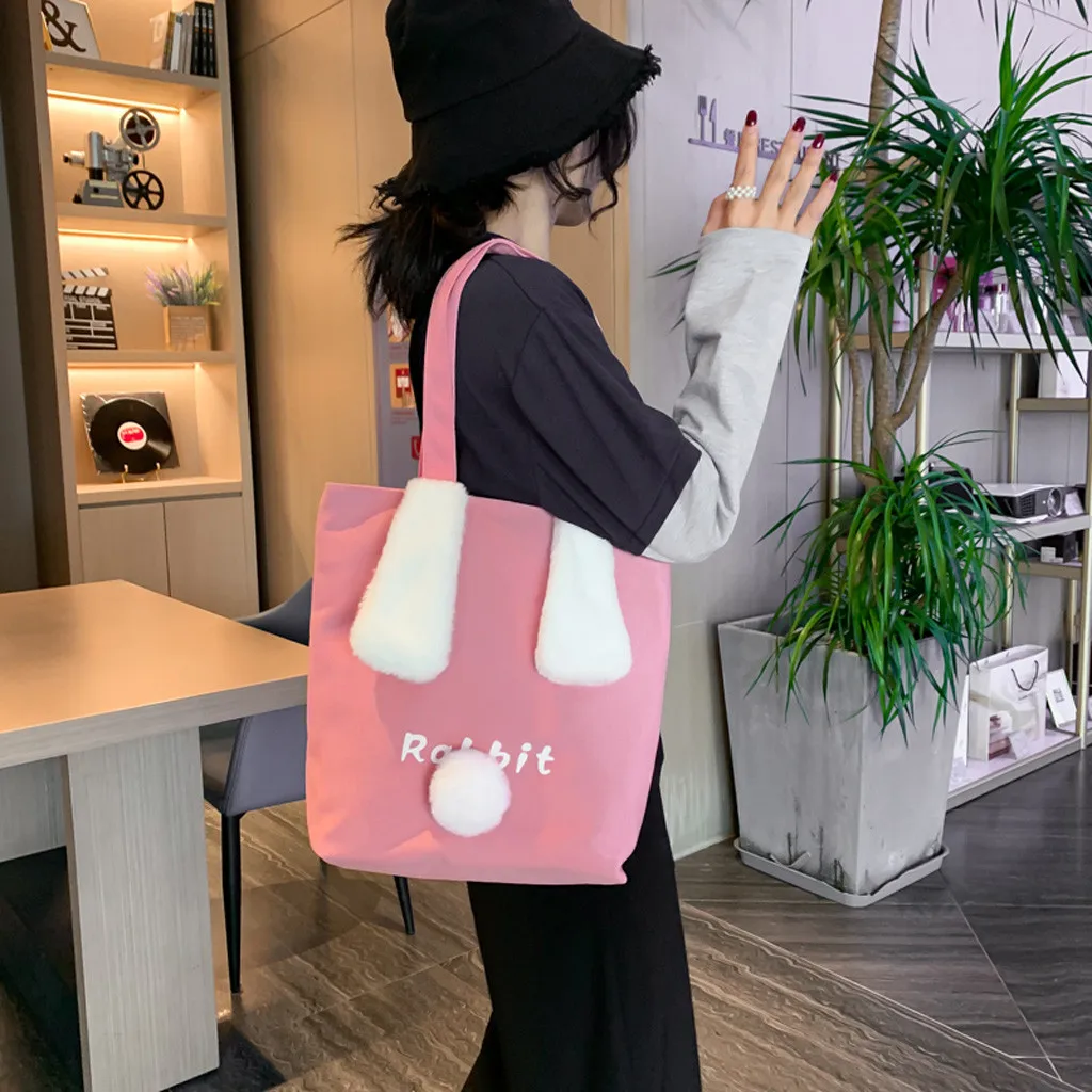 

Handbags Women Fashion Canvas Rabbit Coin Plush Shoulder Casual Handbag Bags Ladies Elegant Design Beautiful Handbags Fashion #T