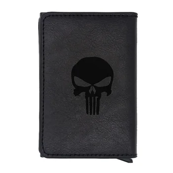 

Laser Engraving Classic Black Skull Rfid Card Holder Punk Style Men Women Wallets Short Purse Pu Leather Slim Small Wallets
