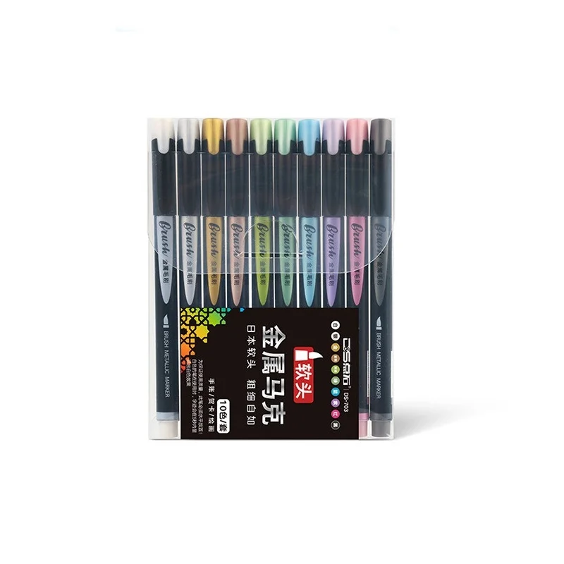 10 different color 10 шт., металлическая Цветная кисть, маркерная ручка, набор, 1-7 мм, мягкий наконечник, рисунок, надпись, каллиграфия, дизайн альбома, товары для рукоделия F929 - Цвет: 10 different color