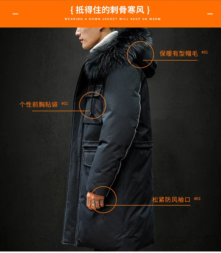 Г., стиль, пальто с капюшоном на белом утином пуху мужская куртка-пуховик популярная брендовая модная теплая верхняя одежда свободного кроя средней длины