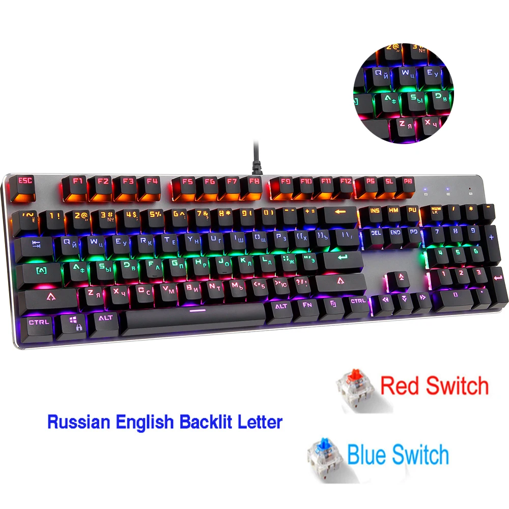 Скидка RGB механическая клавиатура 104 клавиш русские игровые клавиатуры английский синий переключатель для планшета настольная PK CK104 клавиатура