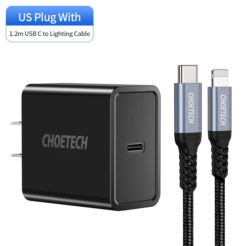 Cable With US Plug CHOETECH MFi usb type C для Lightning Кабель для iPhone 11 Pro X XS 8 PD18W быстрый USB C зарядный кабель для передачи данных для Macbook USB шнур зарядка для айфона кабель iphone - Цвет: Cable With US Plug