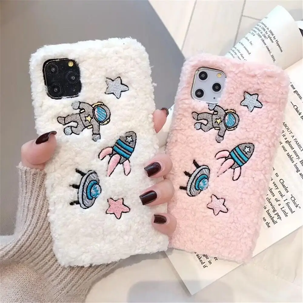 Cartoon cute Space astronaut star Phone Case For iPhone 11 Pro Max XR XS 6 6S 7 8 Plus X luxury Plush Winter Soft Back Cover |