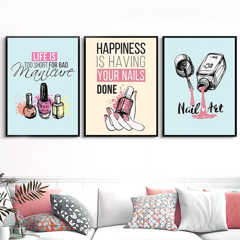 Colorful-Nails-Wall-Art-Canvas-Painting-Makeup-Art-Posters-And-Prints-Nails-Art-Quote-Girl-Room