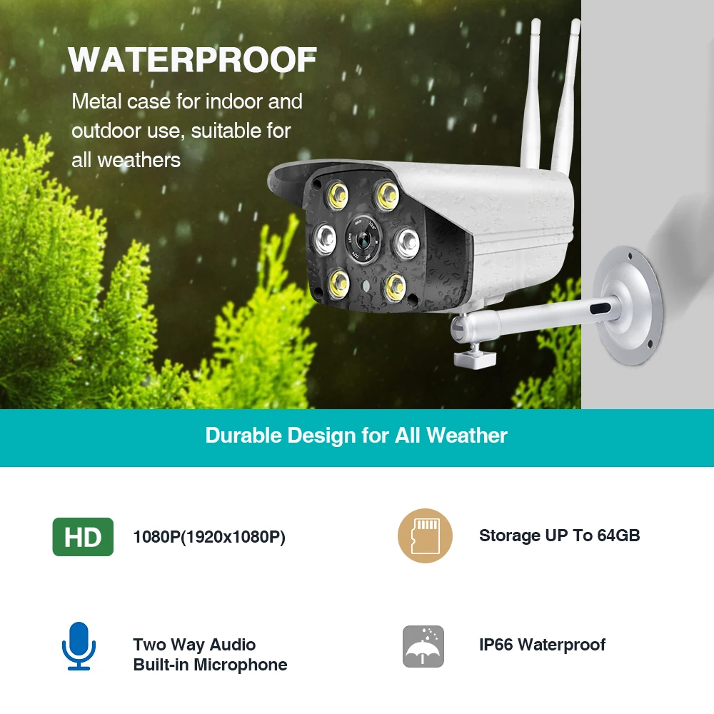 1080P Wifi IP Camera Outdoor Waterproof Wireless Full Color Night Version Alarm Recording Smart Light Bullet Camera Surveillance