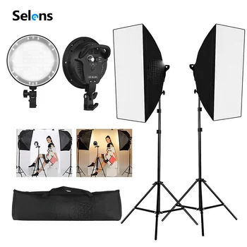 

Selens 2PCS Studio Photography Softbox LED Light Kit With Inches Softboxes 45W Bi-color Temperature With Light Stand Carry Bag