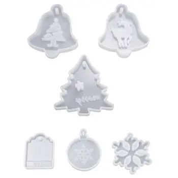 

6Pcs Resin Crystal Epoxy Mold Christmas Tree Elk Pendant Casting Silicone Mould N0HE