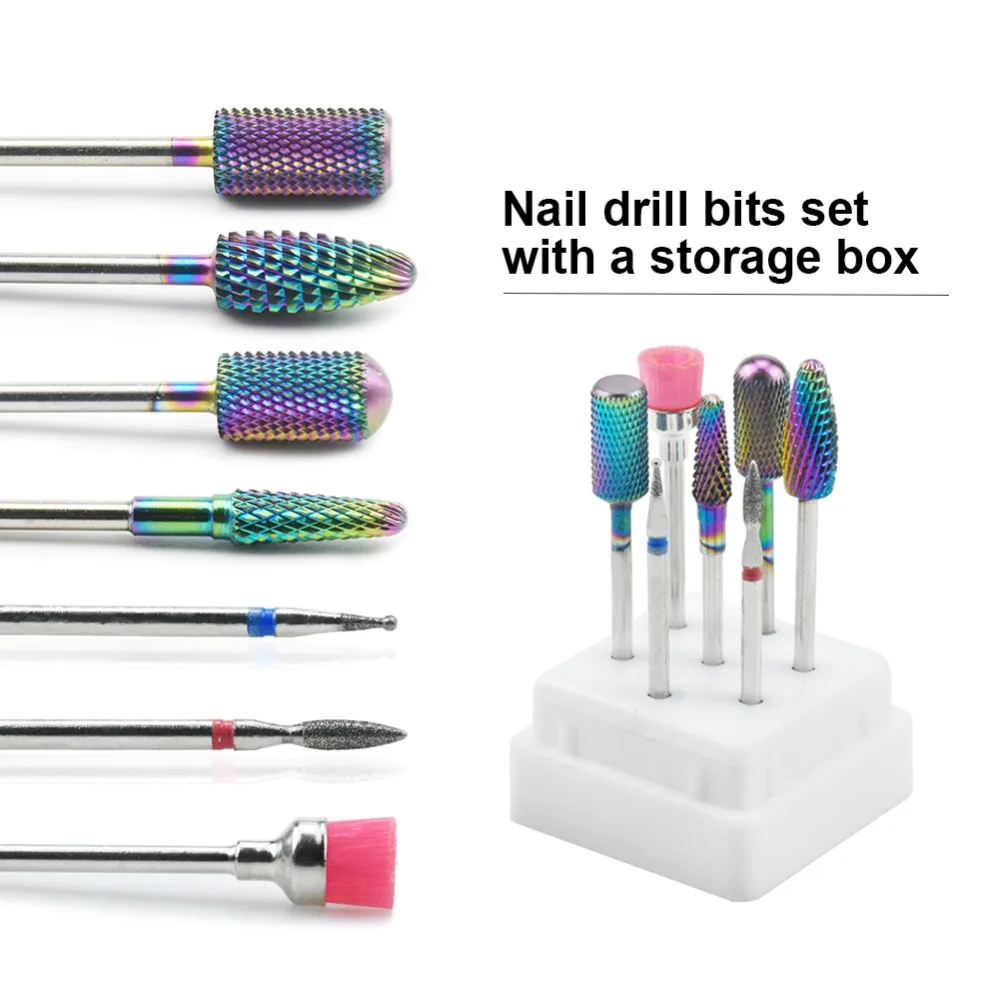 

7Pcs Nail Drill Bits Set IN Box Rainbow Tungsten Carbide/Ceramic Manicure Machine Accessories Milling Cutter Electric Nail File