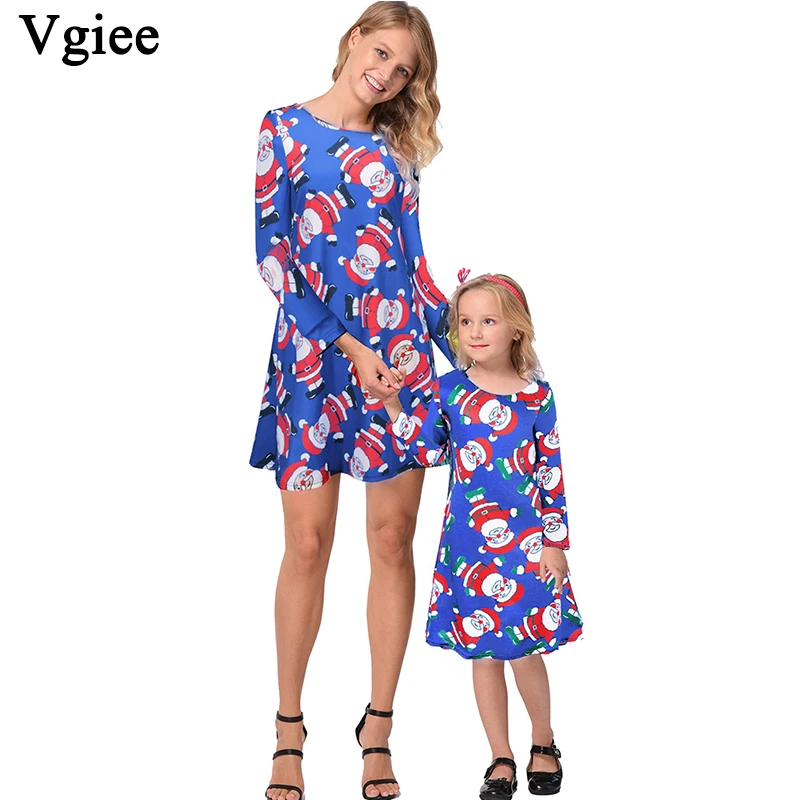 

Vgiee Mother Daughter Dresses Christmas Dress Cotton Print Full Print Pattern for Cartoon Mommy and Me Clothes Outfit CC682