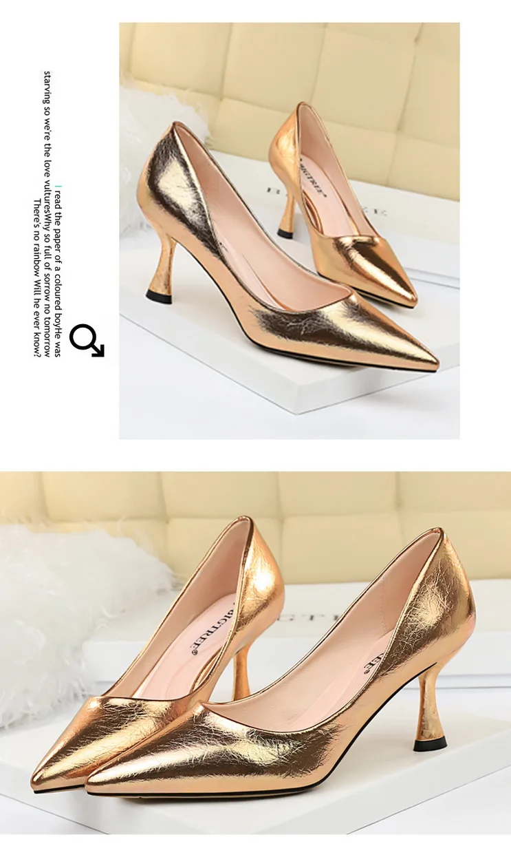 New Women Pumps High Thin Heel Metal Pointed Toe Shallow Sexy Ladies Bridal Wedding Women Shoes Gold High Heel Female Pumps