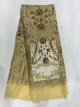 

French Embroidered Lace Fabric 2019 Latest African Mesh Tulle sequins Lace Fabric 5 Yards Nigerian Guipure Lace Fabric JL25811