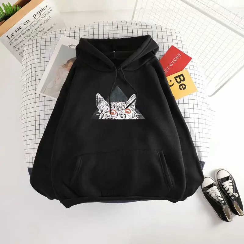 

La MaxPa Hot Sale Cute Cat Hoodies Korean Style Women Fashion Crop Top O-Neck Full Sleeve Womens Streetwear Clothing 2019