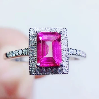 

Per jewelry Natural real pink topaz rectangle ring Free shipping 5*7mm 1.3ct gemstone 925 sterling silver Fine jewelry Q204287