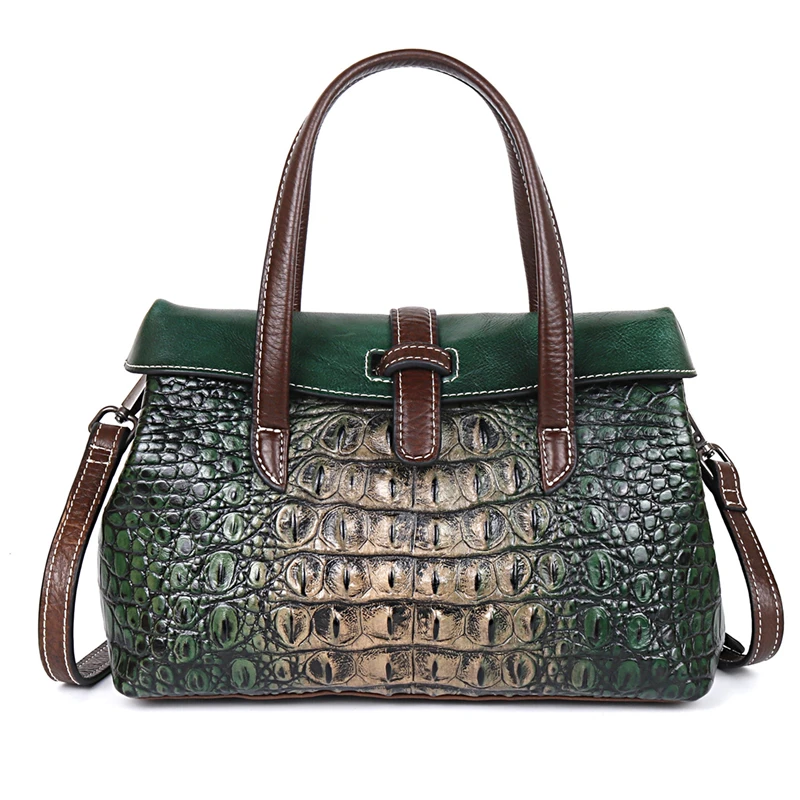 Женская сумка через плечо с узором из крокодиловой кожи, роскошная модная женская Винтажная сумочка из натуральной кожи - Цвет: Green