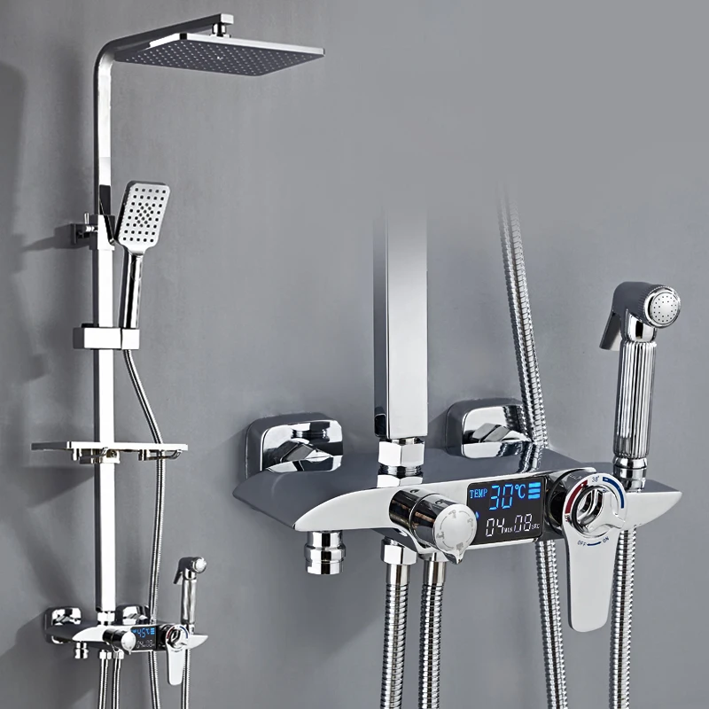 Термостатический набор для душа черная бронза ванная комната смеситель белое