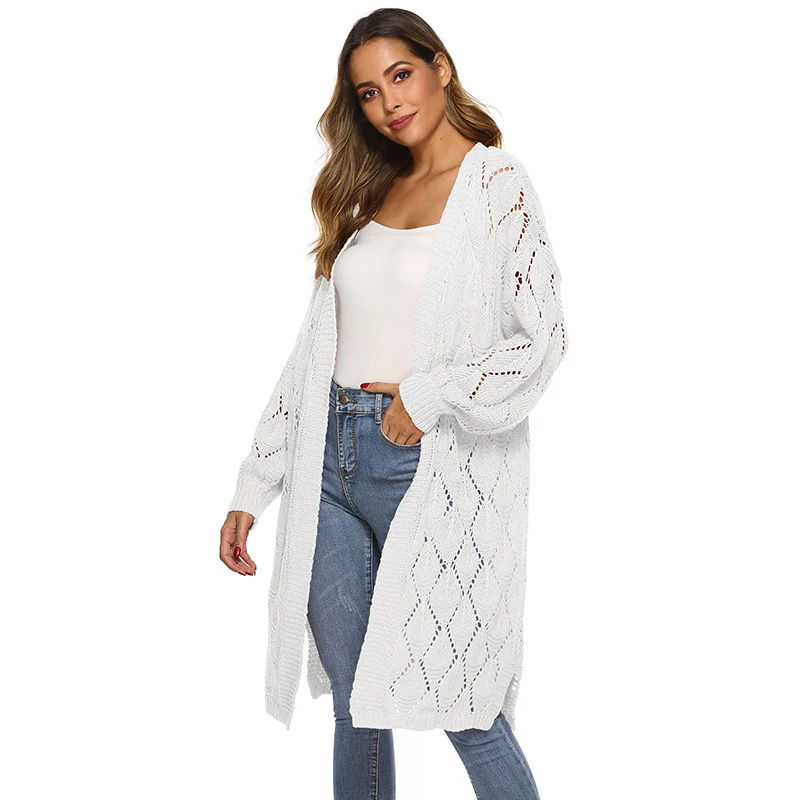 Women's Sweater Cardigan New Arrival Fashion Hollow out Knitted Coat Long Sleeve Winter Warm Sexy Coat Pink White Clothing