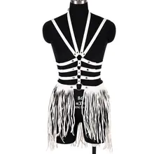 Кожаная юбка на все тело, бюстгальтер с кисточками, пояс на талию, Boho, регулируемое платье на подтяжках, панк, танец, Rave, женское белье, подвязки, связывание