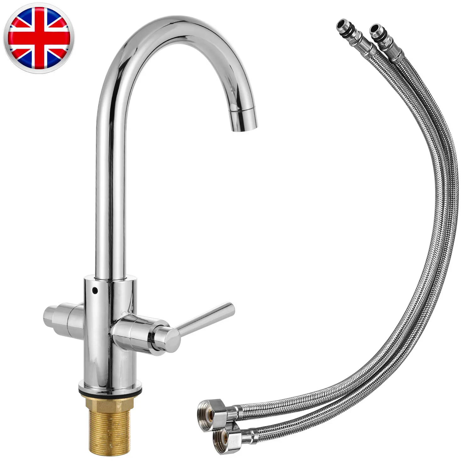  Set Faucet Mounting Accessories Taps Handle Swivel Spout Dual Lever Modern Kitchen Sink Mixer Fauce - 4000602062077