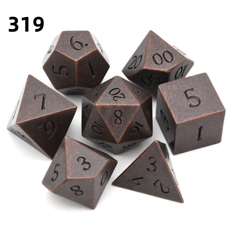 Металлические игральные кубики D4 D6 D8 D10 D% D12 D20 7 шт./компл. для Подземелья и Драконы RPG MTG настольные игры(древний Медь, золото, серебро