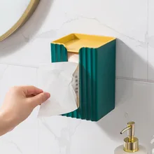 Paper Towel Stand Tissue Box Holder Solid Color Wall Mounted Toilet Paper Holder Hole Free Household Nailless Tissue Rack