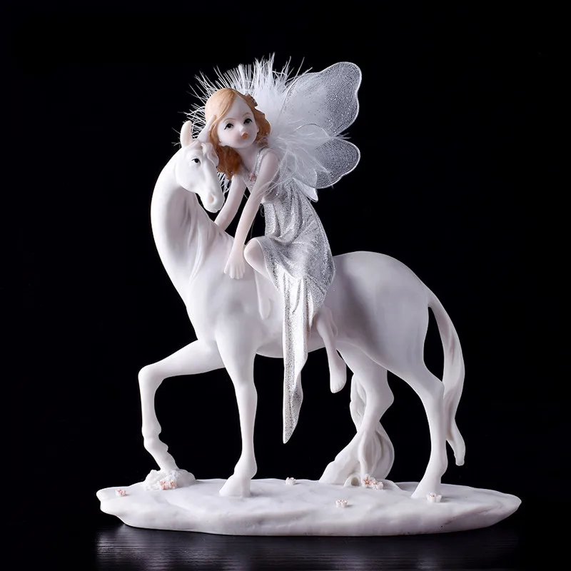  Modern Simple Horse Riding Flower Faerie Unicorn Angel Resin Art&Craft Figurines Creative Children  - 4000343892410