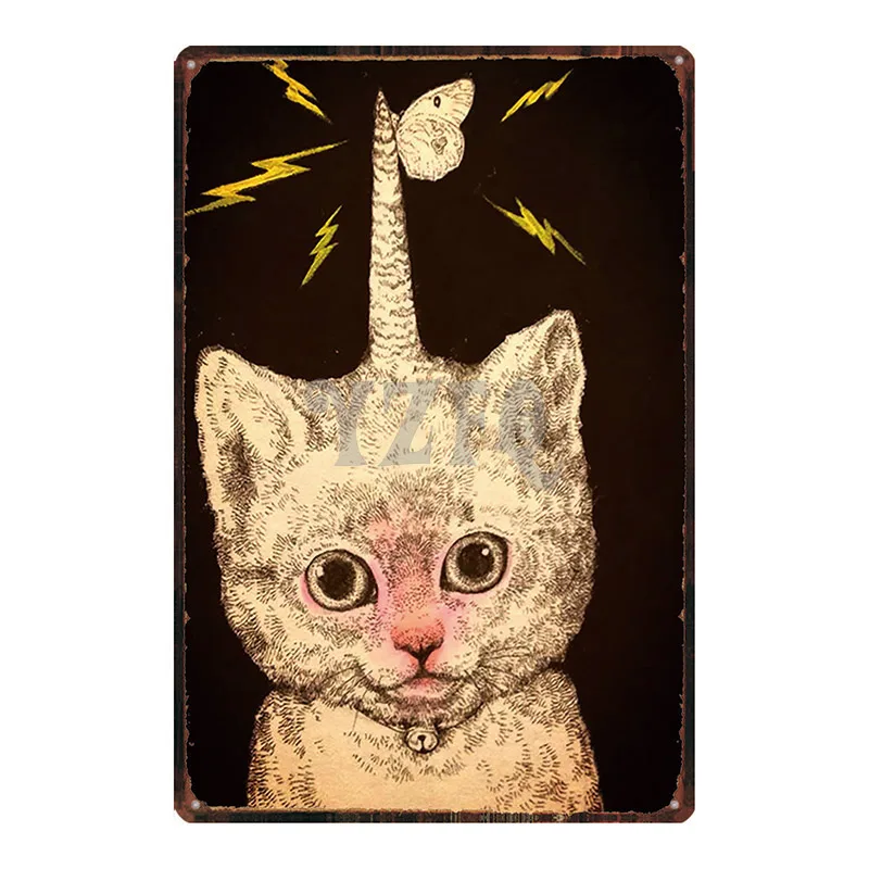 Cat Sign Plaque Metal Vintage Pet Retro Plate For Wall Poster Bar Cafe Home Art Retro Decor Cuadros DU-2870 - Цвет: DU2873