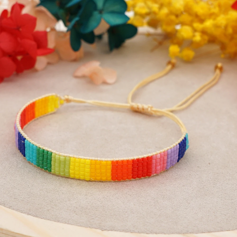 

YASTYT Boho Rainbow Miyuki Beaded Bracelet Bangles for Women Handmade Loom Luxury Bracelets Summer Beach Pulsera 2021 Jewelry