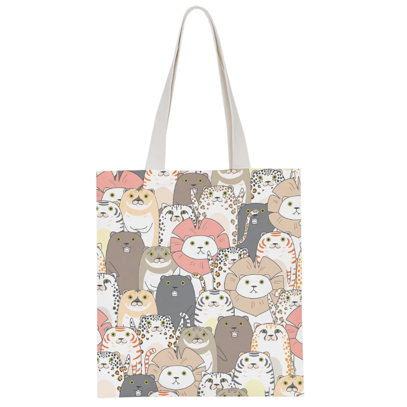 New Fashion Ladies Canvas Shoulder Bag Cute Animal Pink Sweet Girl Handbag Casual Harajuku Light Storage Bag Funny Shopping Bag